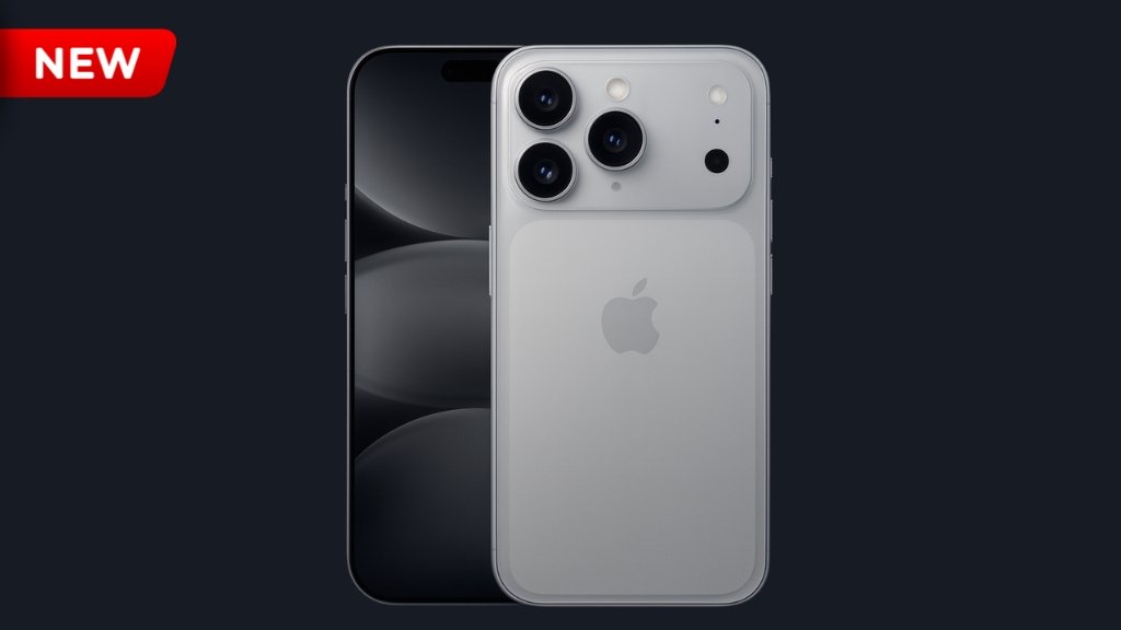 iPhone 17 Pro Max in silver with triple-camera on dark navy background